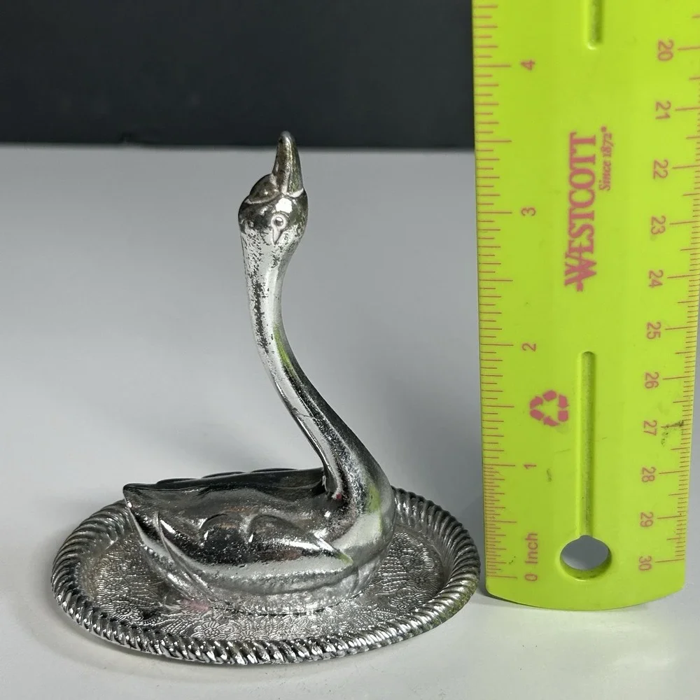 Vintage Swan Silver Plated Ring Holder Trinket Tray Hong Kong READ